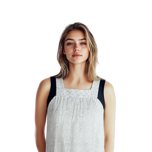 MORGAN CARPER Anthropologie Gray/White IKAT Loose Shift Dress Leather Trim Sz M - Picture 9 of 9